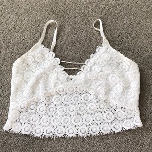 astr white lace crop top